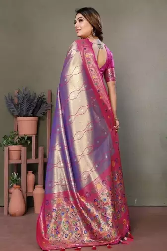lavender banarasi tissue silk blend with leheriya weaving saree with blouse