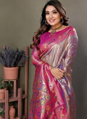 lavender banarasi tissue silk blend with leheriya weaving saree with blouse 4