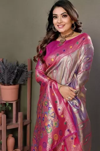 lavender banarasi tissue silk blend with leheriya weaving saree with blouse