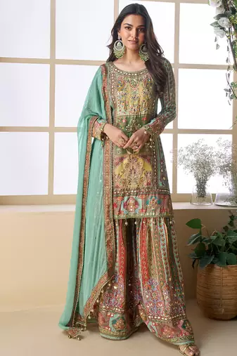 mustard yellow ajrakh print palazzo suit set- Full Stitched free size