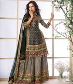 mustard black ajrakh print palazzo suit set - Full Stitched free size