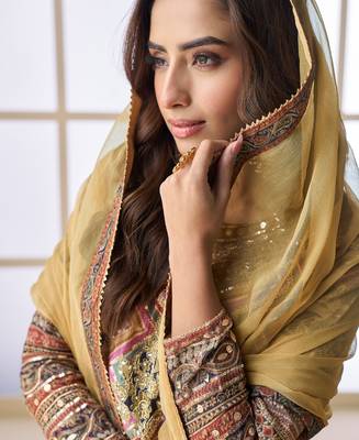 mustard pink ajrakh print palazzo suit set for women -Full Stitched free size 2