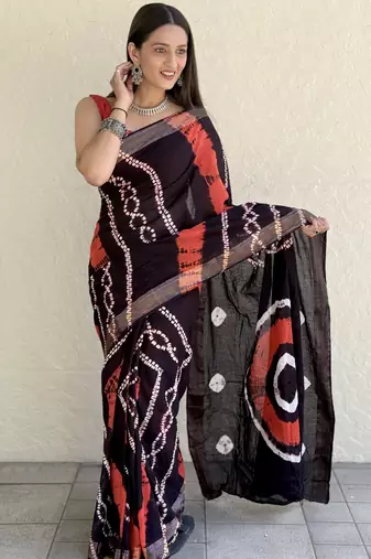 Pure soft mulmul cotton hand tie n dye shibori n bandhej print saree