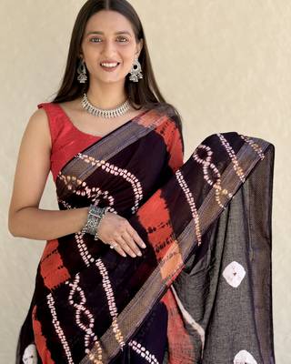 Pure soft mulmul cotton hand tie n dye shibori n bandhej print saree 4