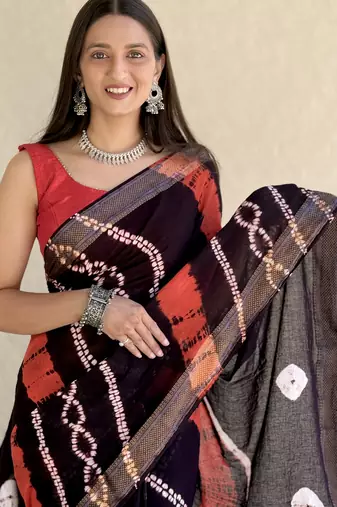 Pure soft mulmul cotton hand tie n dye shibori n bandhej print saree