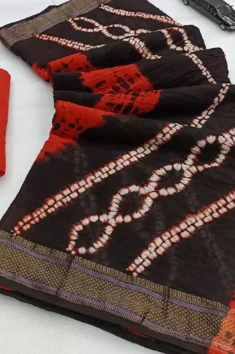 Pure soft mulmul cotton hand tie n dye shibori n bandhej print saree
