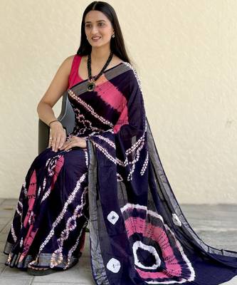Pure soft mulmul cotton hand tie n dye shibori n bandhej print saree 1
