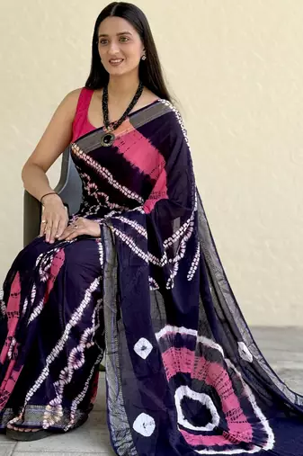 Pure soft mulmul cotton hand tie n dye shibori n bandhej print saree