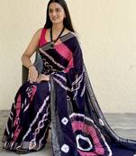 Pure soft mulmul cotton hand tie n dye shibori n bandhej print saree