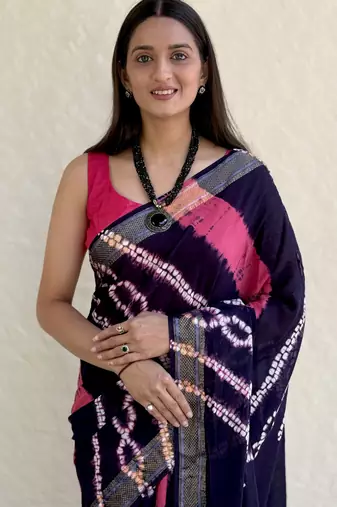 Pure soft mulmul cotton hand tie n dye shibori n bandhej print saree