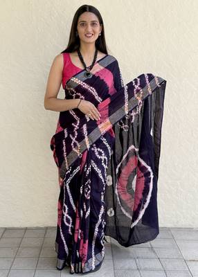 Pure soft mulmul cotton hand tie n dye shibori n bandhej print saree 3