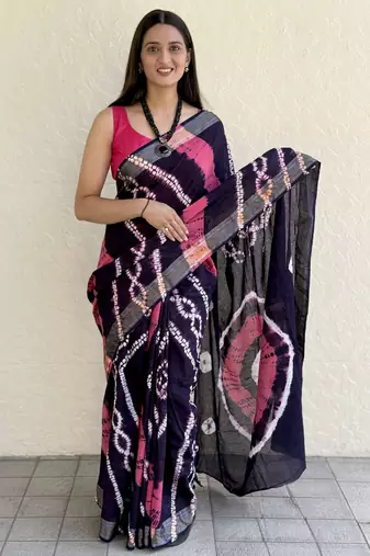 Pure soft mulmul cotton hand tie n dye shibori n bandhej print saree