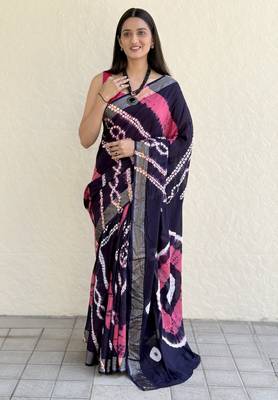 Pure soft mulmul cotton hand tie n dye shibori n bandhej print saree 4