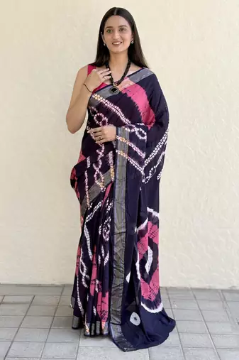 Pure soft mulmul cotton hand tie n dye shibori n bandhej print saree