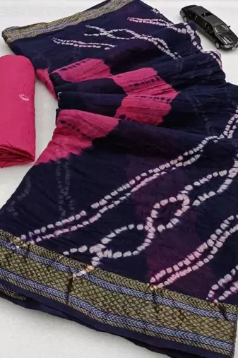 Pure soft mulmul cotton hand tie n dye shibori n bandhej print saree