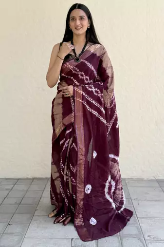 Pure soft mulmul cotton hand tie n dye shibori n bandhej print saree