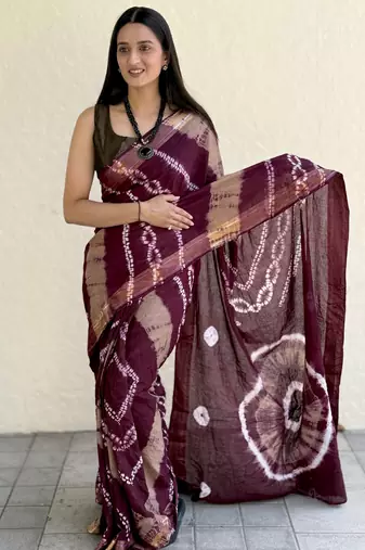 Pure soft mulmul cotton hand tie n dye shibori n bandhej print saree