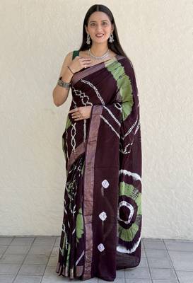 Pure soft mulmul cotton hand tie n dye shibori n bandhej print saree 1