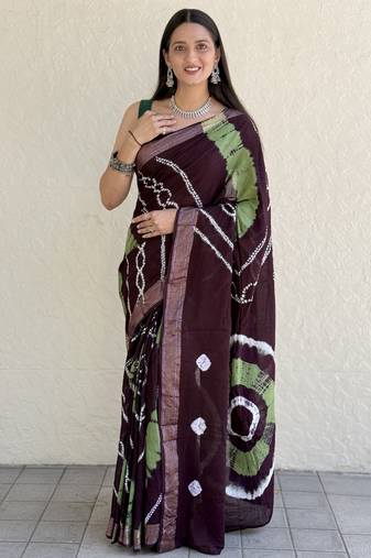 Pure soft mulmul cotton hand tie n dye shibori n bandhej print saree