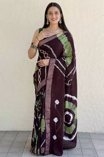 Pure soft mulmul cotton hand tie n dye shibori n bandhej print saree