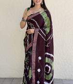 Pure soft mulmul cotton hand tie n dye shibori n bandhej print saree