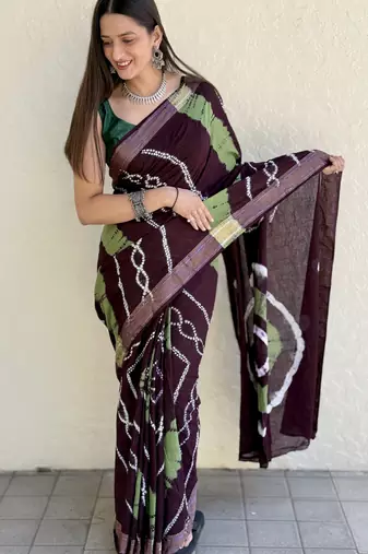 Pure soft mulmul cotton hand tie n dye shibori n bandhej print saree