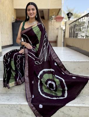 Pure soft mulmul cotton hand tie n dye shibori n bandhej print saree 3