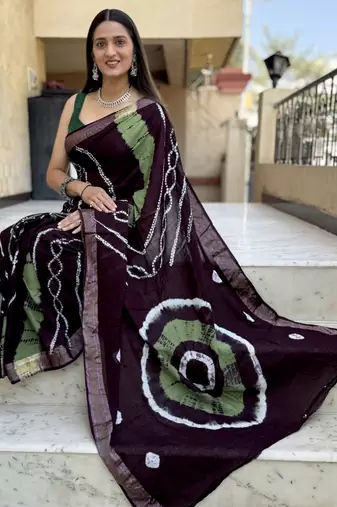 Pure soft mulmul cotton hand tie n dye shibori n bandhej print saree