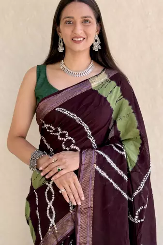 Pure soft mulmul cotton hand tie n dye shibori n bandhej print saree