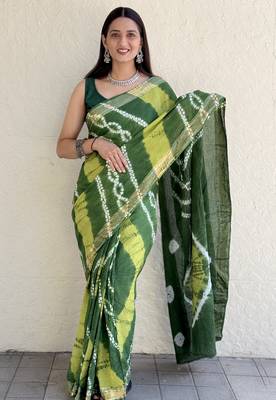 Pure soft mulmul cotton hand tie n dye shibori n bandhej print saree 1