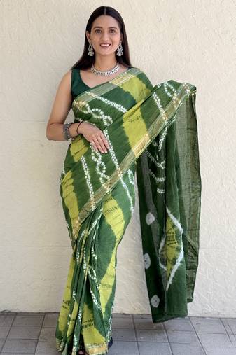 Pure soft mulmul cotton hand tie n dye shibori n bandhej print saree