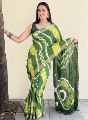 Pure soft mulmul cotton hand tie n dye shibori n bandhej print saree 2