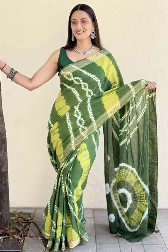 Pure soft mulmul cotton hand tie n dye shibori n bandhej print saree