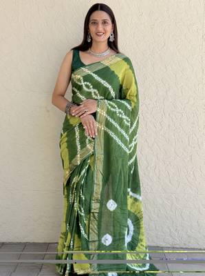 Pure soft mulmul cotton hand tie n dye shibori n bandhej print saree 3