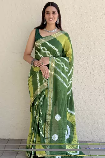 Pure soft mulmul cotton hand tie n dye shibori n bandhej print saree