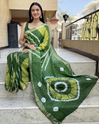 Pure soft mulmul cotton hand tie n dye shibori n bandhej print saree 4