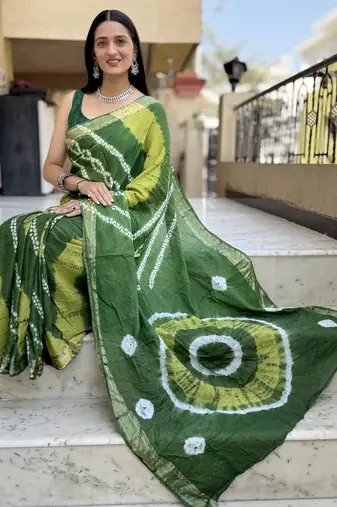 Pure soft mulmul cotton hand tie n dye shibori n bandhej print saree