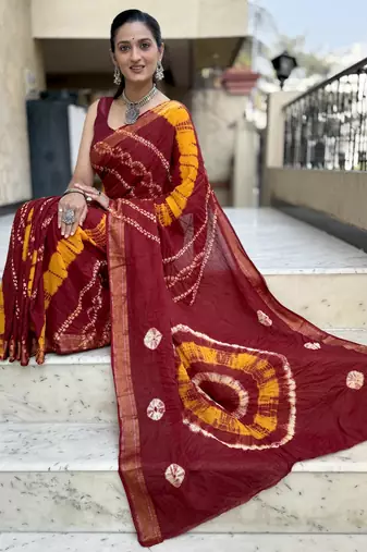 Pure soft mulmul cotton hand tie n dye shibori n bandhej print saree