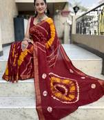 Pure soft mulmul cotton hand tie n dye shibori n bandhej print saree