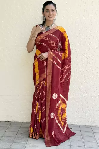 Pure soft mulmul cotton hand tie n dye shibori n bandhej print saree