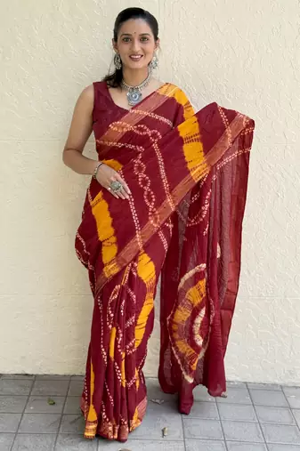 Pure soft mulmul cotton hand tie n dye shibori n bandhej print saree