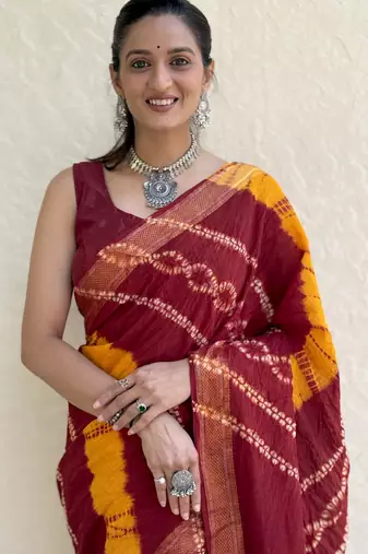 Pure soft mulmul cotton hand tie n dye shibori n bandhej print saree