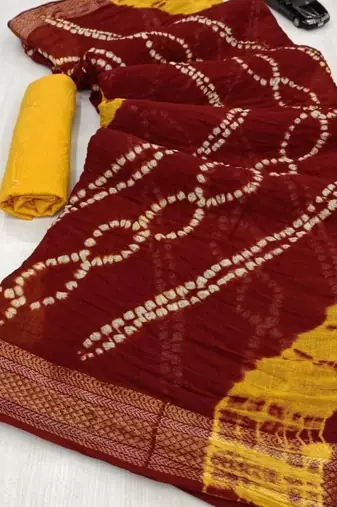 Pure soft mulmul cotton hand tie n dye shibori n bandhej print saree