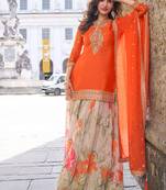 chinon orange salwar kameez for women-Full Stitched free size