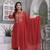 Floral embroidered red round neck pure cotton kurta with trouser & dupatta set