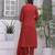 Floral embroidered red round neck pure cotton kurta with trouser & dupatta set