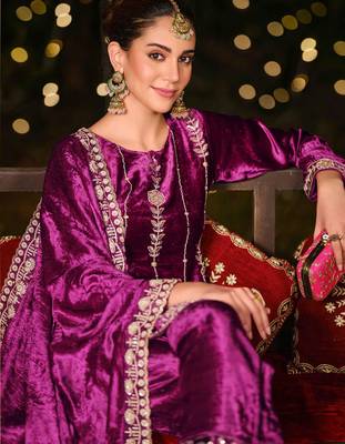 purple velvet embroidered dress material 4