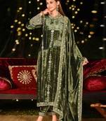Stylee lifestyle olive velvet embroidered dress material