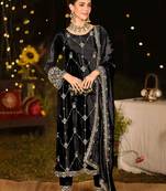 black velvet embroidered dress material