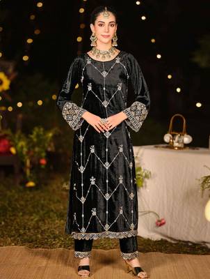 black velvet embroidered dress material 2